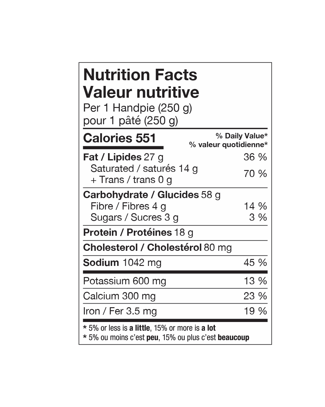Cheesy Potato Handpie nutrition facts